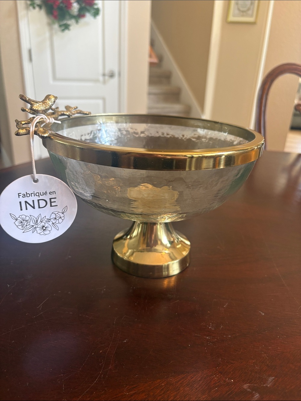 NWT Goldtone & Clear Glass Pedestal Bowl - Elegant Gold Accent made in India
